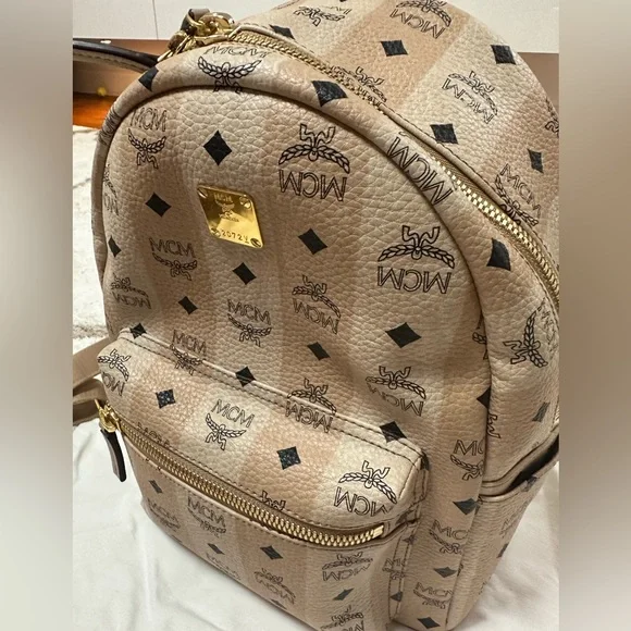 MCM Striped Visetos Small Stark Backpack Beige BRAND NEWAUTHENTIC!